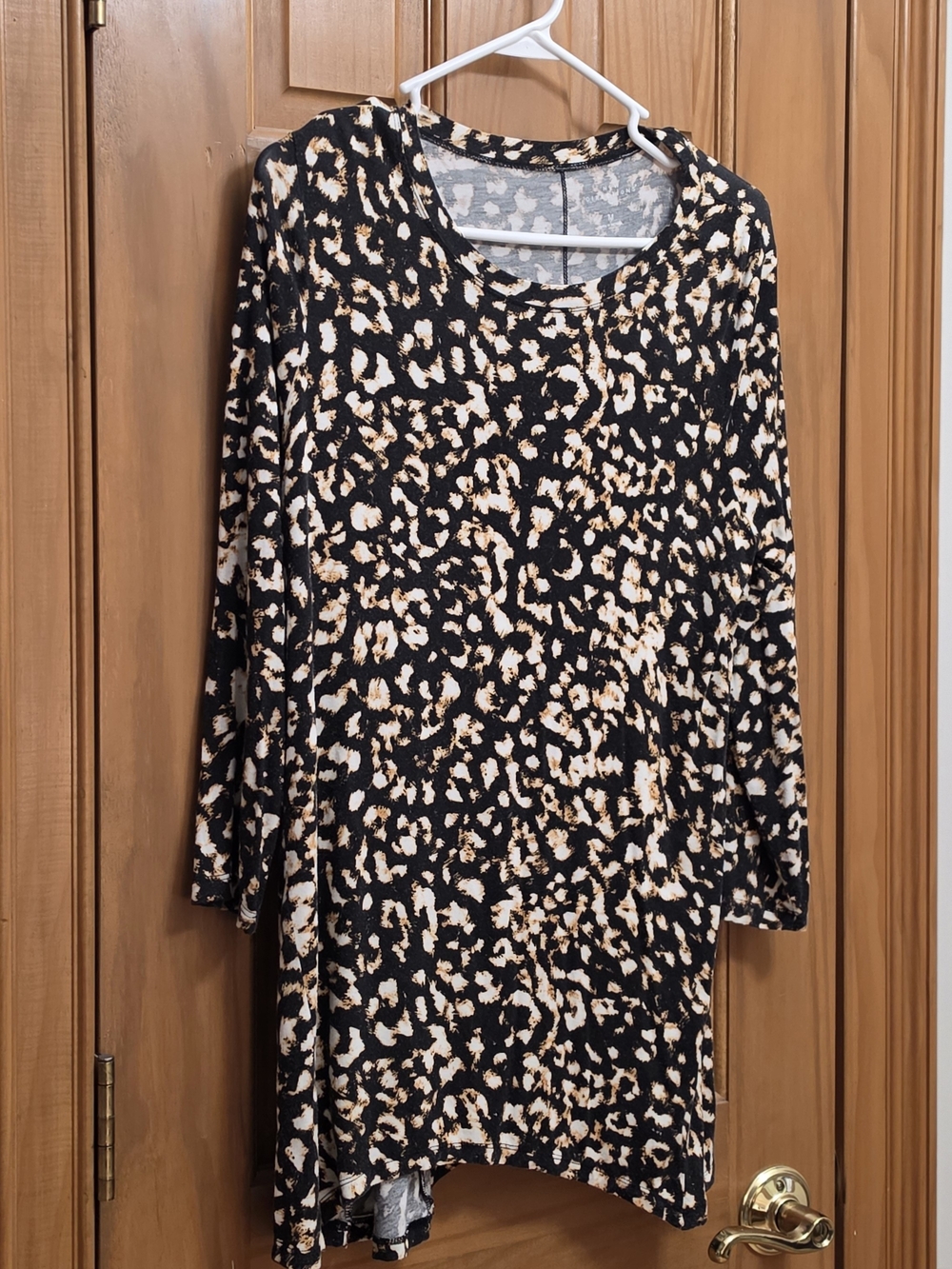 new directions Black and Cream Leopard-Print Long Sleeve Dress
